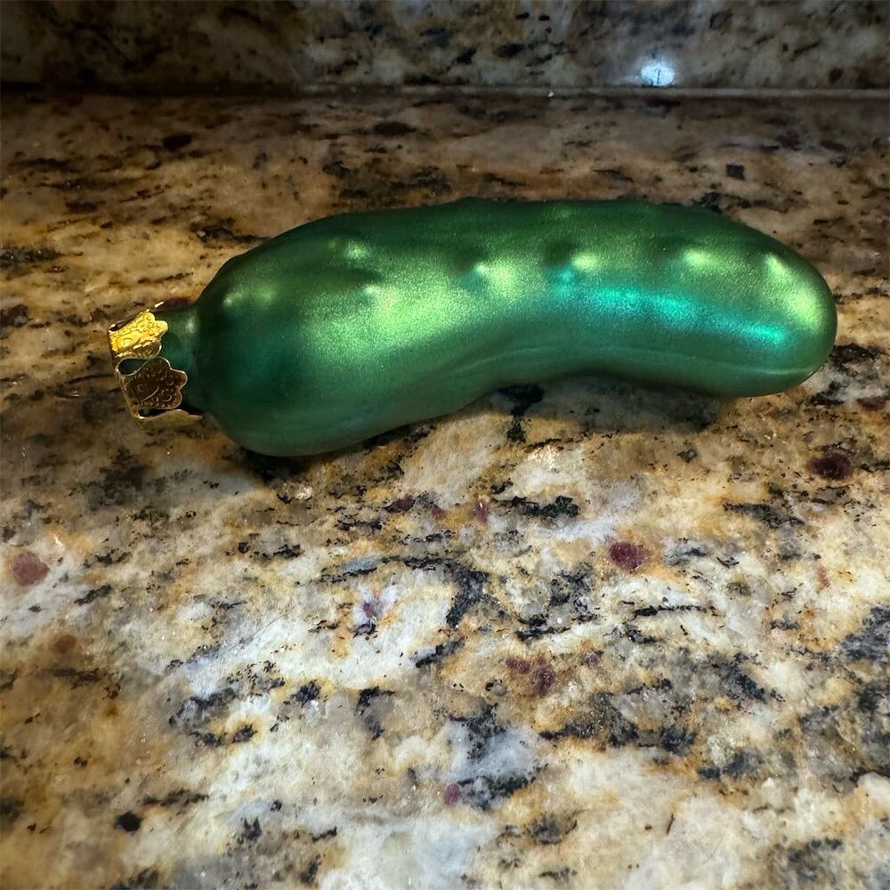 Vintage Glass Pickle Christmas Ornament Green 4" Decorative